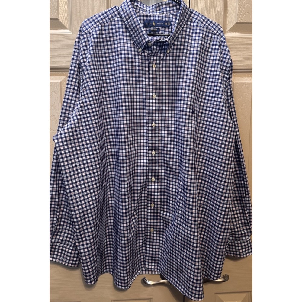 Ralph Lauren Mens 3XB Gingham Check Stretch Cotton Button Down Shirt Blue White